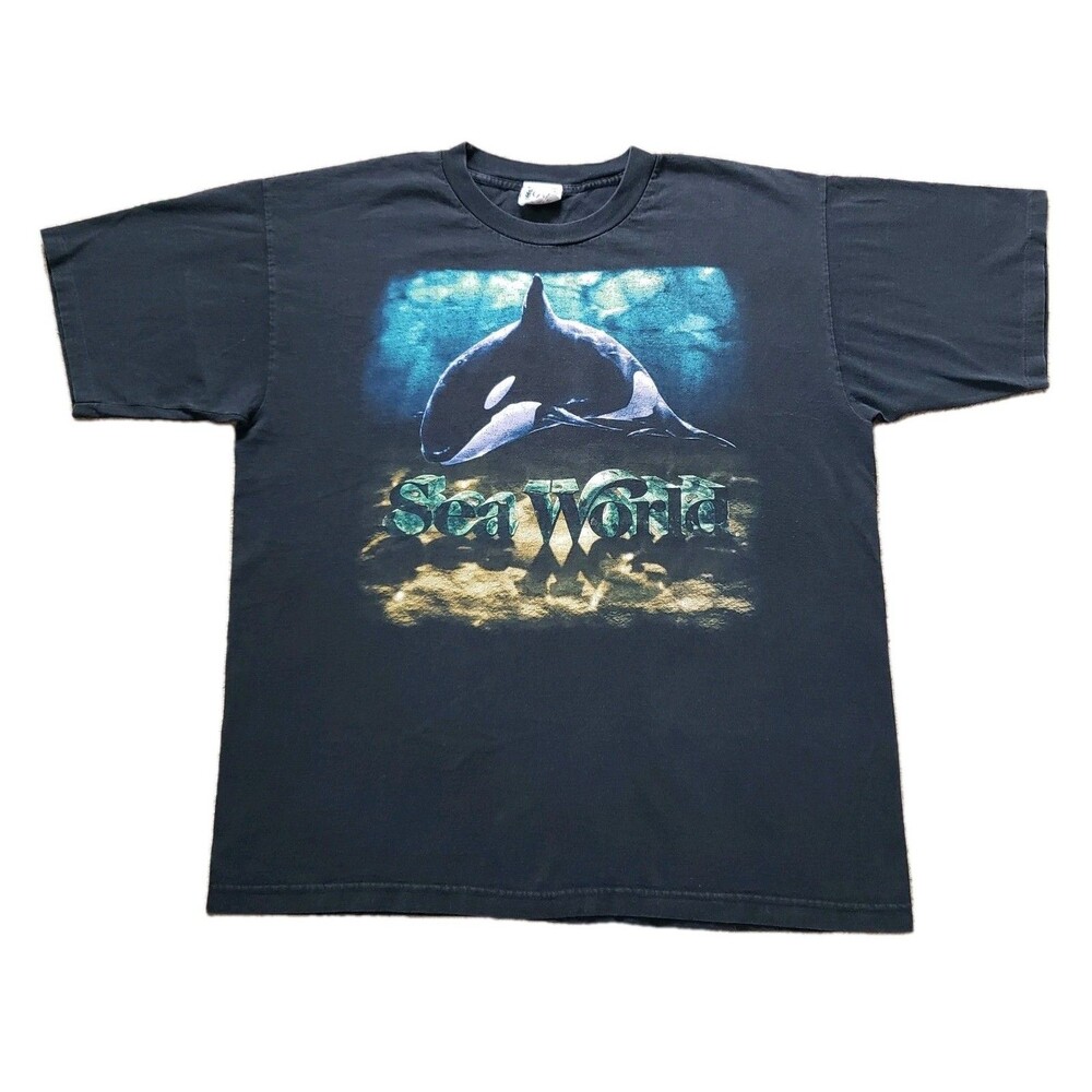 Vintage 90s SeaWorld Sz XL Single Stitch Mens Black Orca T-Shirt Shamu USA Made